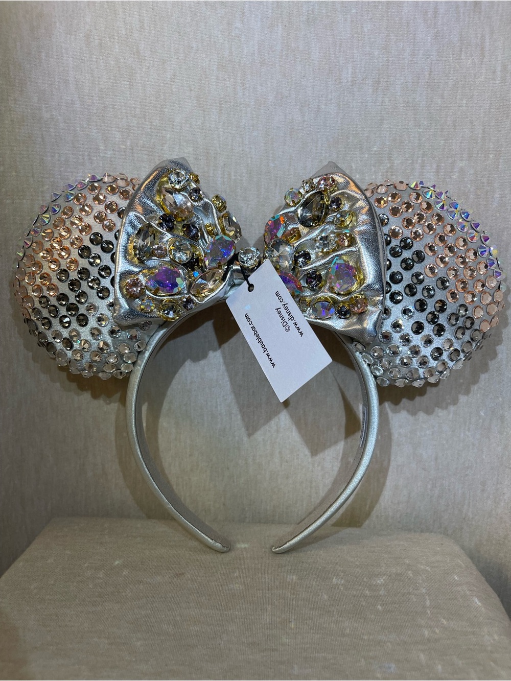 DISNEY BaubleBar Silver Jeweled Mouse Ear Headband with Mute color Gems